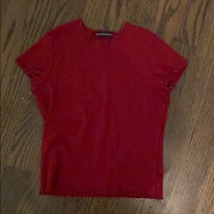 A ruffled at the sleeve short sleeve shirt